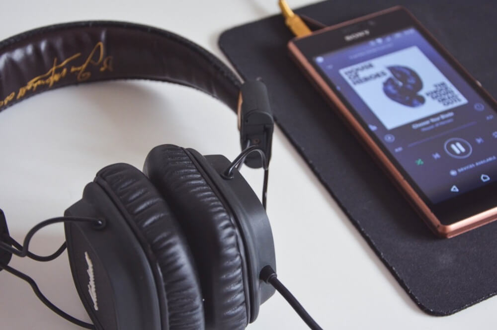 Headphones connected to a phone