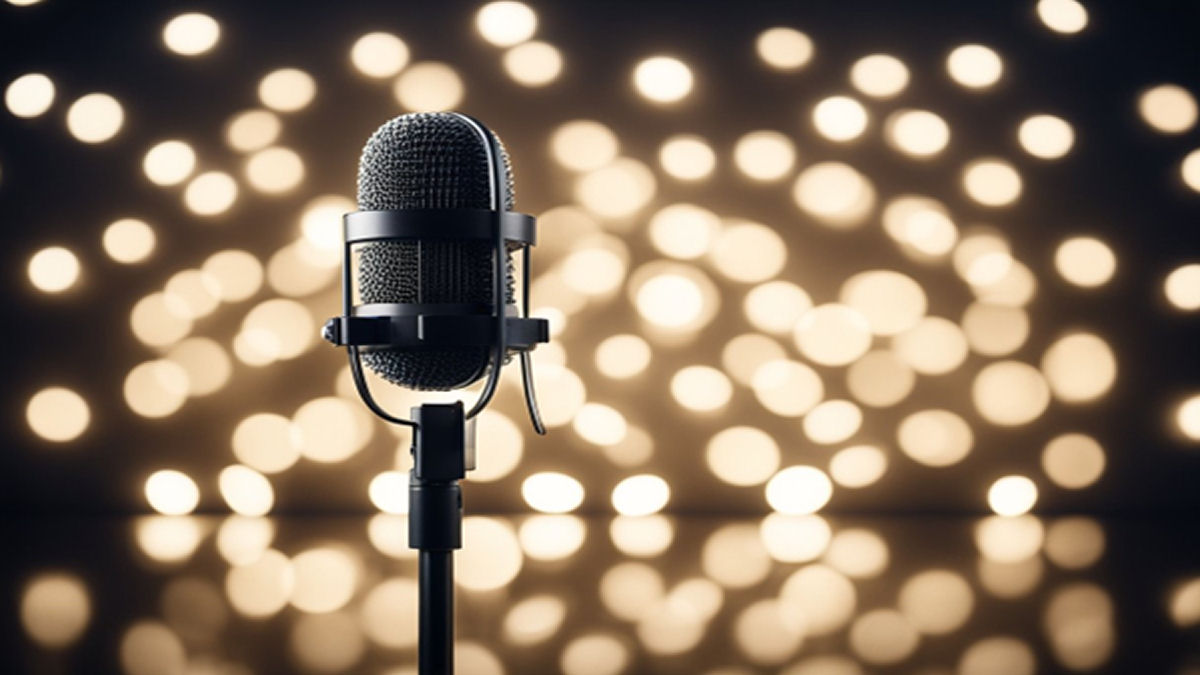 A black microphone on a stand